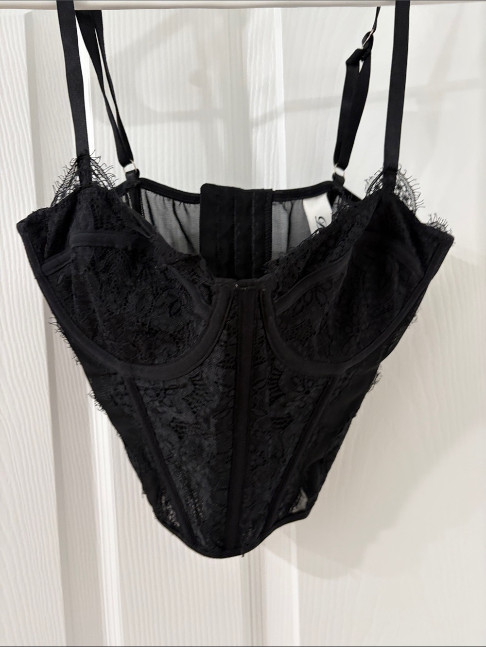 Black Lace Corset-Style Bodysuit